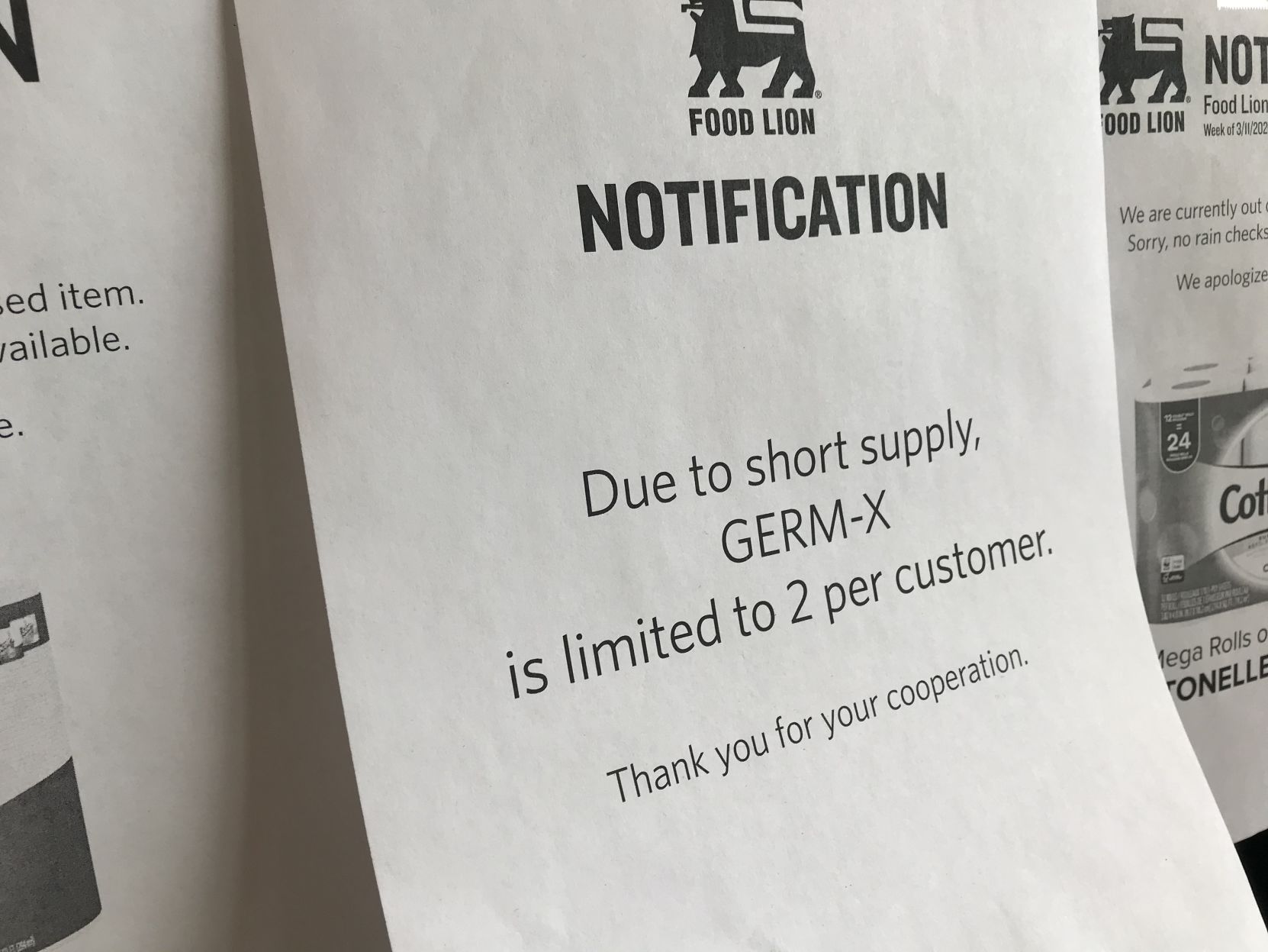 Food Lion Germ-X limit